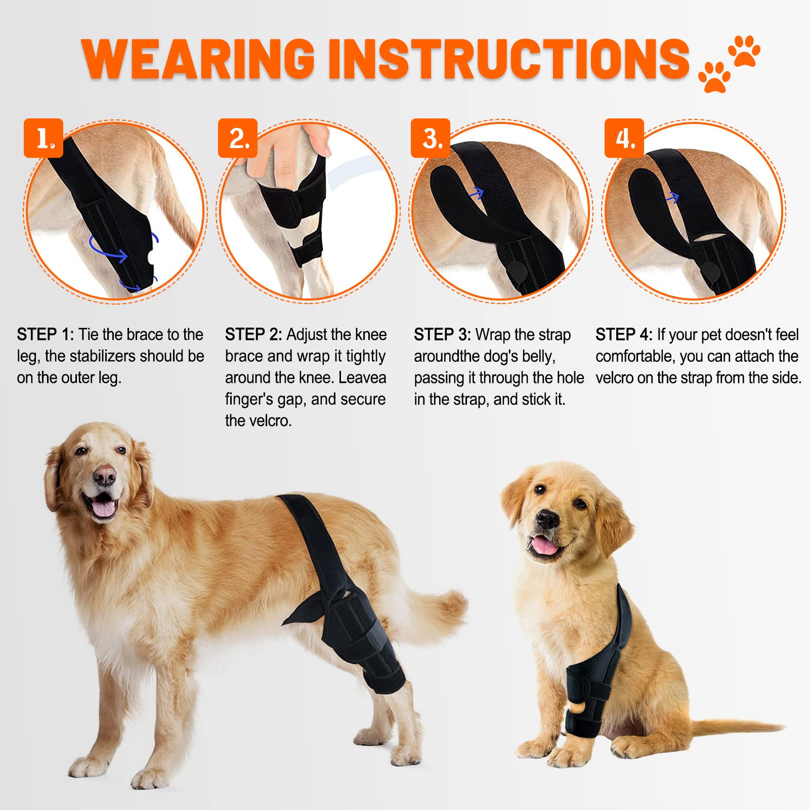 Dog Knee Brace for Torn Acl Hind Leg, Dog Leg Brace with Harness and Connection Belt, Support for Knee Cap Dislocation, Arthritis, Torn ACL Hind Leg (S（Thigh Girth 4.7″-8.9″, Leg Height 2″-6.9″）)