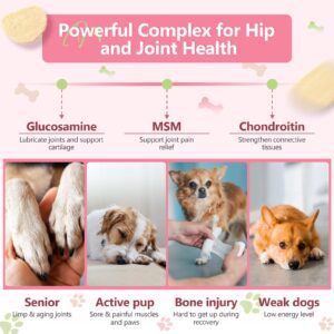 Glucosamine for Dogs, Joint Supplement for Dogs, Chondroitin, MSM, Hemp, Turmeric, Omega 3 for Pain Relief & Skin Health, Dog Hip and Joint Supplement with Calcium Support Bones Health - 120 Chews