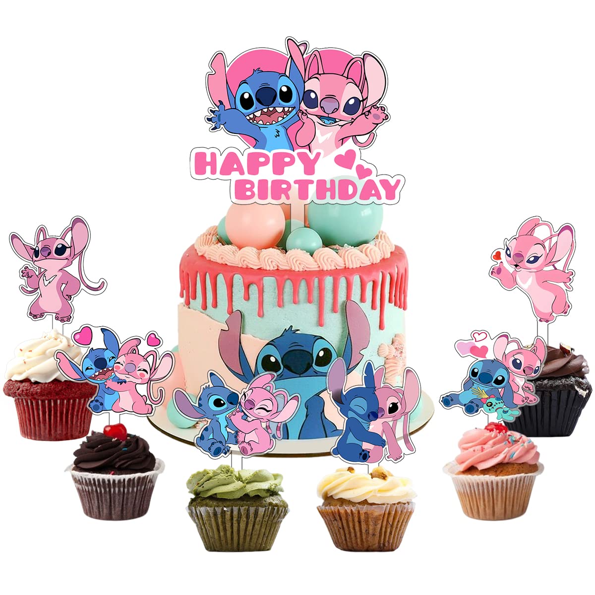 Acrylic Pink Lilo and Stitch Happy Birthday Cake Topper, Lilo Smash Cake Topper, Stitch Party Supplies