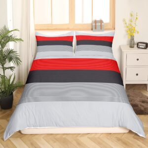 Erosebridal Stripes Duvet Cover for Women, Gray and Black Red Patchwork Striped Comforter Cover,Modern Abstract Art Bedding Set Ombre Bright Gray Stripes Quilt Cover Farmhouse Decorations,Queen Size