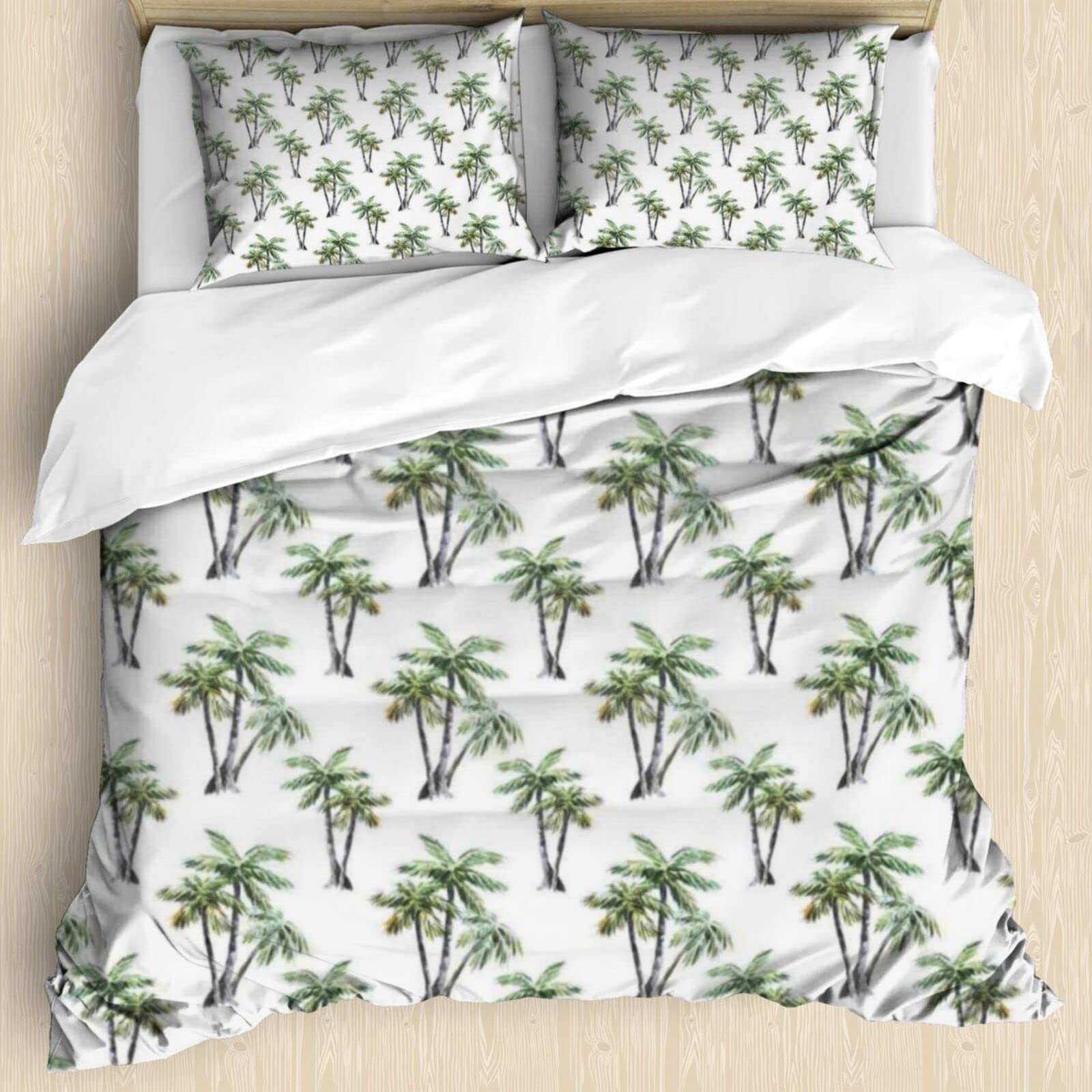 Tropical Theme 3 Pieces Duvet Cover Set Twin/Twin XL Size，Bedding Retro Tropical Jungle Print Duvet Cover，Breathable Washable Wrinkle,Fade,and Stain Resistant with Zipper Closure （White，Twin/Twin XL）