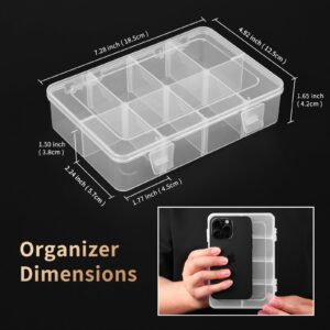 QUEFE 2 Pack 8 Grids Bead Organizers and Storage, Plastic Organizer Box with Removable Dividers Tackle Box Organizer for Candies Snacks Electronics Jewelry Small Parts