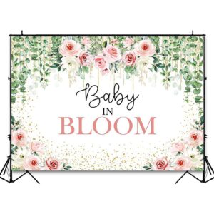 Avezano Baby in Bloom Backdrop Sage Green Leaves with Pink Flowers Baby Shower Party Decorations Baby Girl's Greenery Floral Nature Theme Photography Background Cake Table Banner (6x5ft(72x60in))