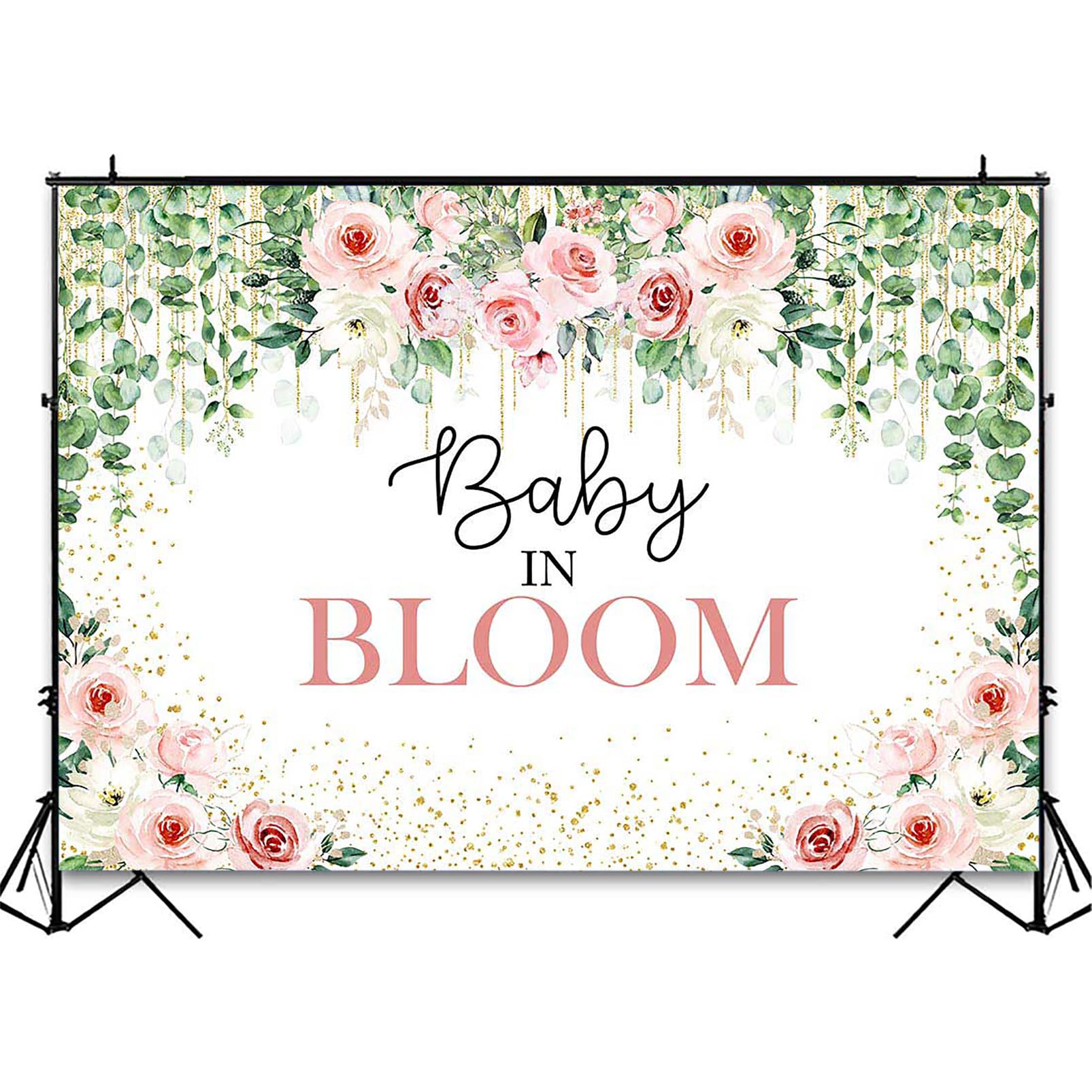 Avezano Baby in Bloom Backdrop Sage Green Leaves with Pink Flowers Baby Shower Party Decorations Baby Girl's Greenery Floral Nature Theme Photography Background Cake Table Banner (6x5ft(72x60in))