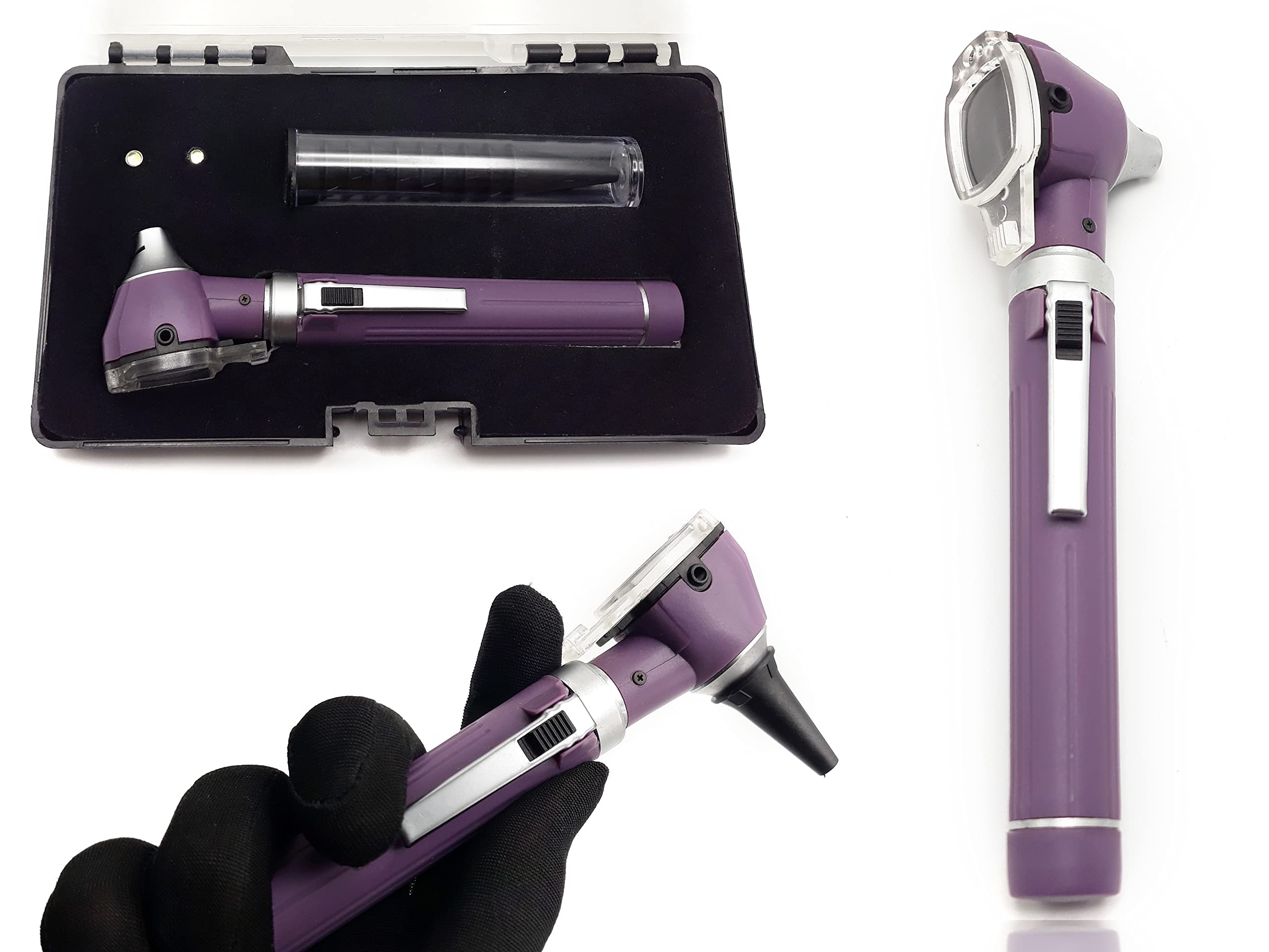 MEDCASE Brilliance German Fiber Optic Otoscope - Professional Ear Scope with LED Light and Speculum for Ear Examination and Diagnosis - Ideal for Professional and Home Use - Purple Color