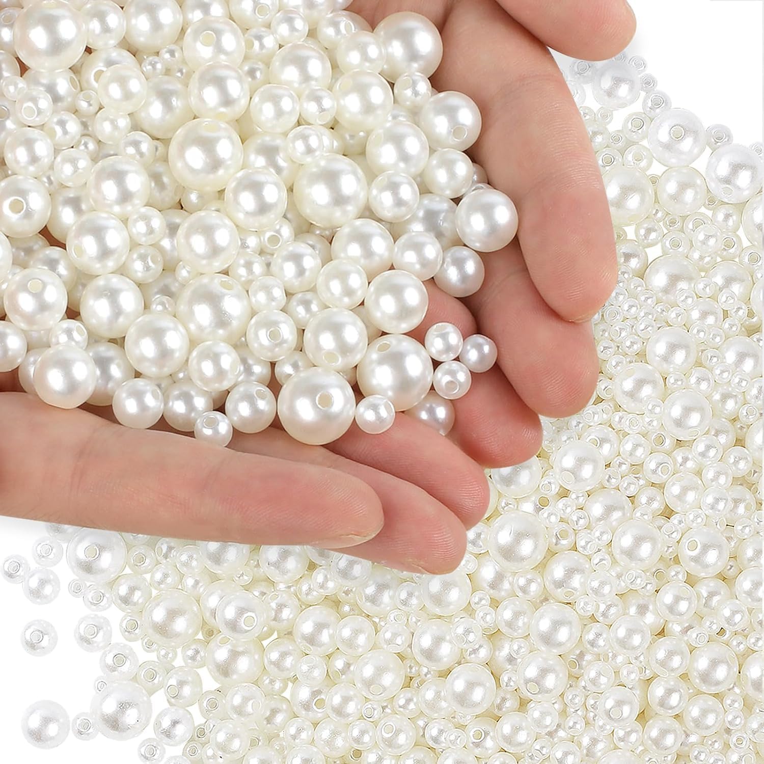 Phinus 1950 Pcs Pearl Beads with Hole, 5 Size Pearls for Crafts, Round Loose Pearl Beads for Jewelry Making, Pearls for Jewelry Making, Decoration, DIY Crafts, Stuffing