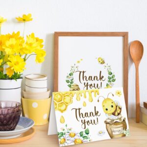 AnyDesign 36 Pack Honey Bee Thank You Cards Bulk Watercolor Bee Honeycomb Flower Thank You Note Cards with Envelopes Stickers for Summer Birthday Baby Shower Wedding Bridal Party Supplies