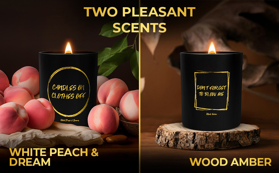 Luxury Funny Candles for Women Or Men - White Peach & Dreams,10oz - Wooden Wick Candles with Soy Wax – Funny Candle, Funny Candles for Men, Bithday Day Gift, Christmas Gift (Candles on Clothes Off)