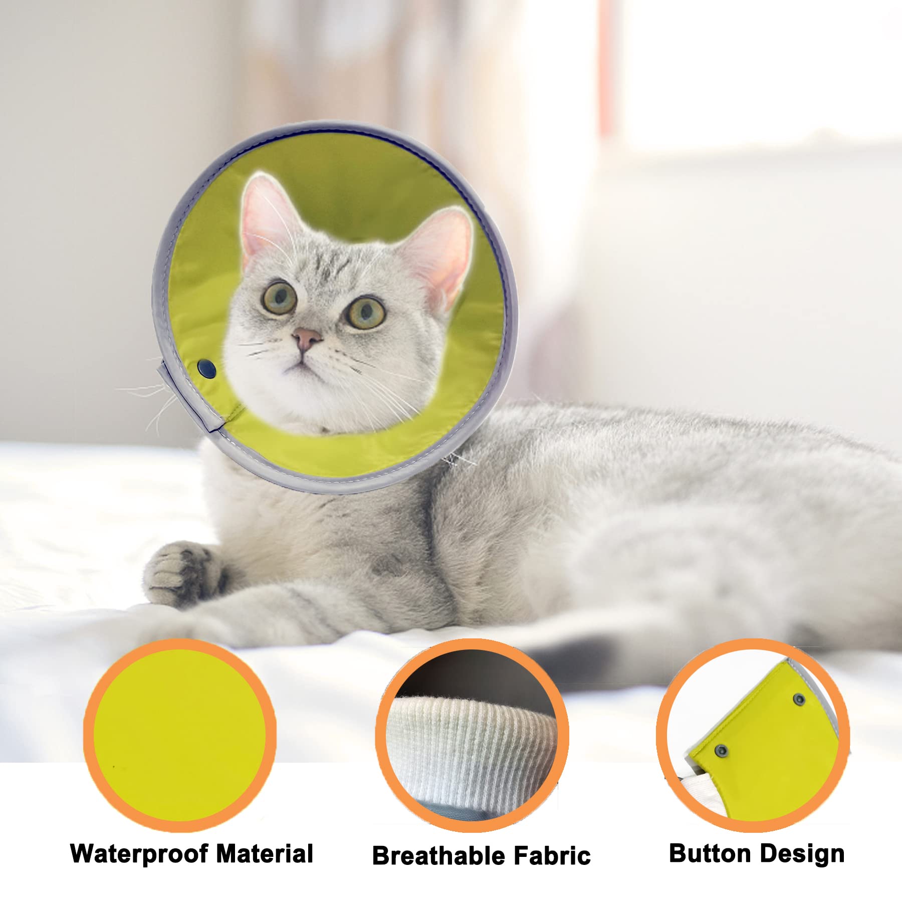 BANBANGO Cat Cone Collar Soft, Adjustable Cat Recovery Collar, Cat Cones After Surgery, Cat Neck Cone for Cats Kittens (Grey, Small)