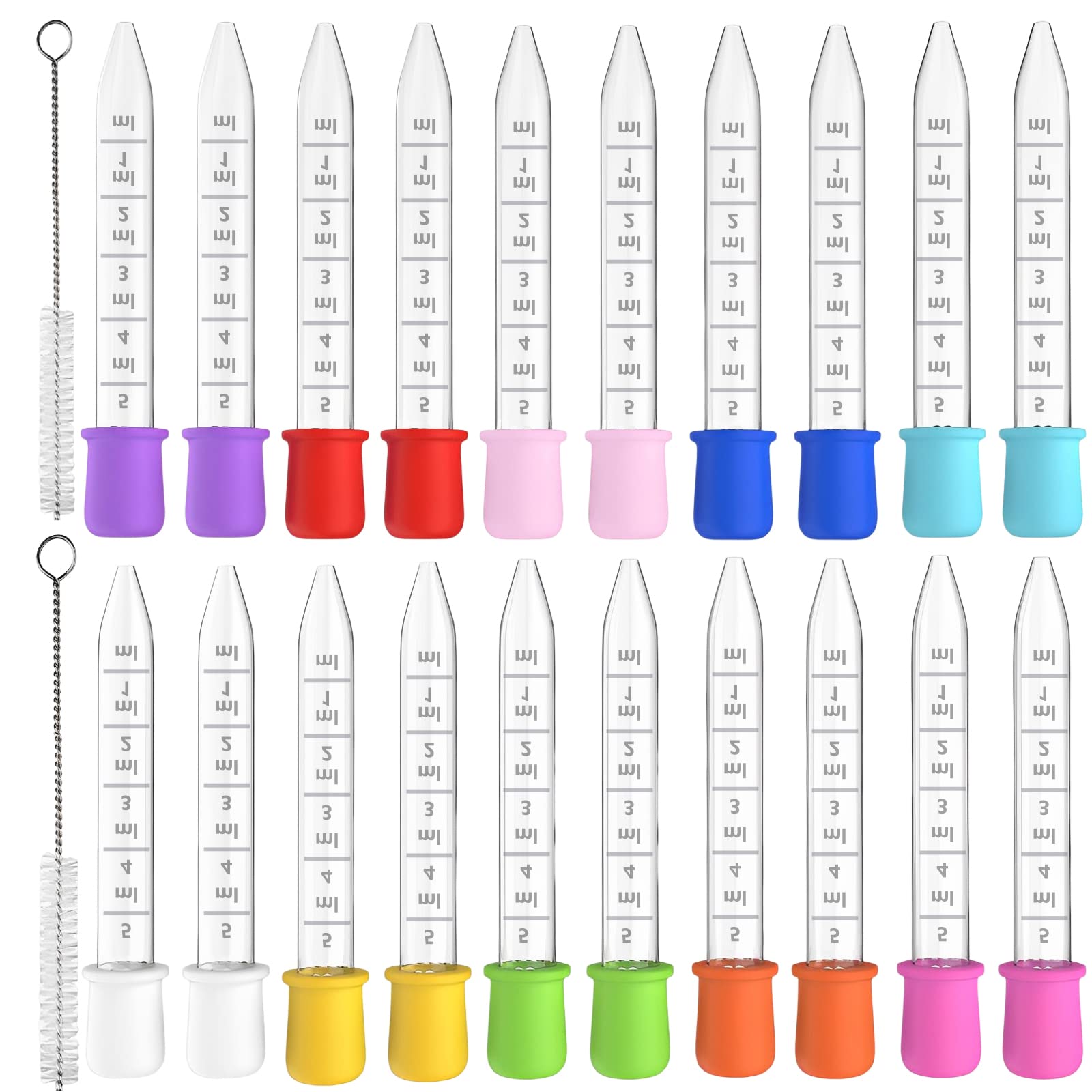 20 Pcs 5ml Pipettes Dropper,Pipette,Medicine Eye Dropper Eye Dropper with Bulb Tip for Candy Mold Pipettes for Feeding, Baking, Crafts Making - 10 Bright Color