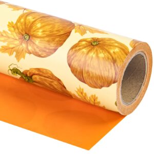 wrapaholic reversible autumn wrapping paper - mini roll - 17 inch x 33 feet - pumpkin and maple leaves print design for birthday, holiday, baby shower