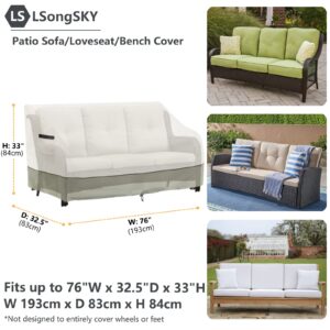 LSongSKY Patio 3-Seater Sofa Cover,Outdoor Couch Cover Fits up to 76W x 32.5D x 33H Inches,100% Waterproof Heavy Duty Patio Furniture Covers,Beige & Gray-Green