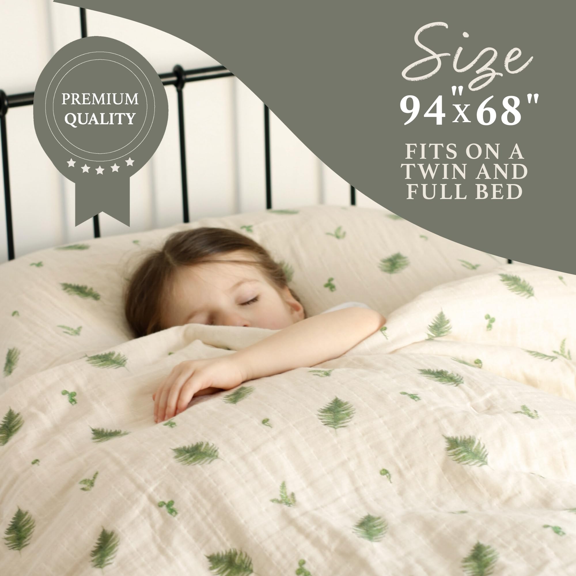 House of Elia, Organic Cotton Muslin Twin Comforter Set & Pillowcase, Toddlers & Kids Bedding | Washable & Breathable | Skin-Friendly, Unisex, Boys, Girls | Fern