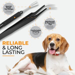 AKOSN Premium Tick Removal Tool - Stainless Steel Tick & Flea Remover for Pets Dogs Cats Humans -Safe Tick Control Puller &Precision Fine Point Tweezers to Completed Remove Ticks, 1 Set