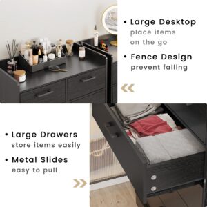 Hasuit Black 6 Drawer Dresser, Wooden Storage Chest of 6 Drawers, Vertical Large Capacity Clothing Storage Organizer, Tall Dressers for Bedroom, Hallway, Entryway