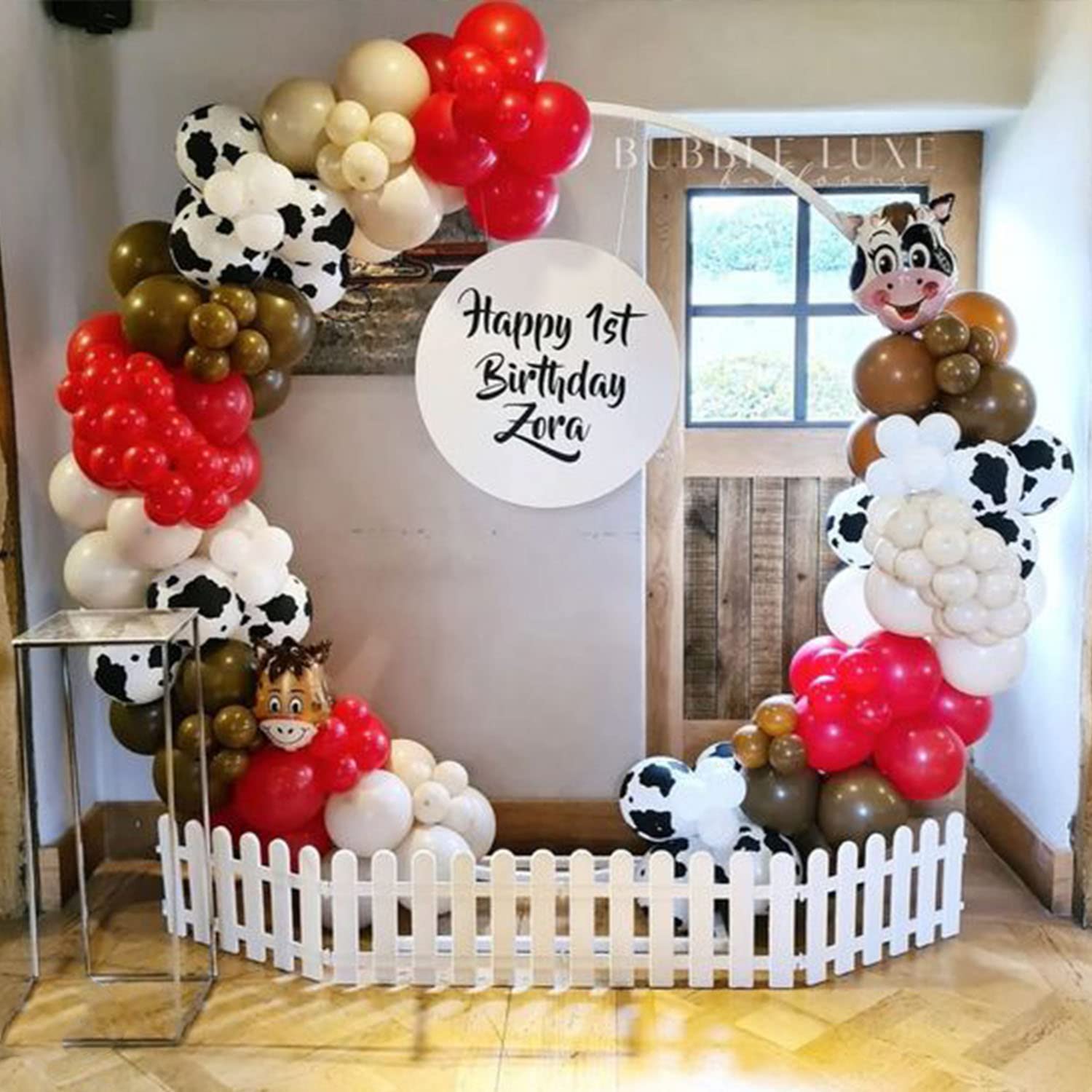 157Pcs First Rodeo Balloon Garland Arch Kit - First Rodeo Party Decorations Backdrop with Black Red Khaki Cow Printed Balloon for CowBoy Themed Party Baby Shower Farm Birthday Party Decorations