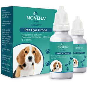 noveha hydrapet™ pink eye drops for dogs & cats | lubricating artificial tears with 2% sodium chloride, relieves corneal edema & pets dry eye syndrome, irritated animal eyes - 10ml (pack of 2)