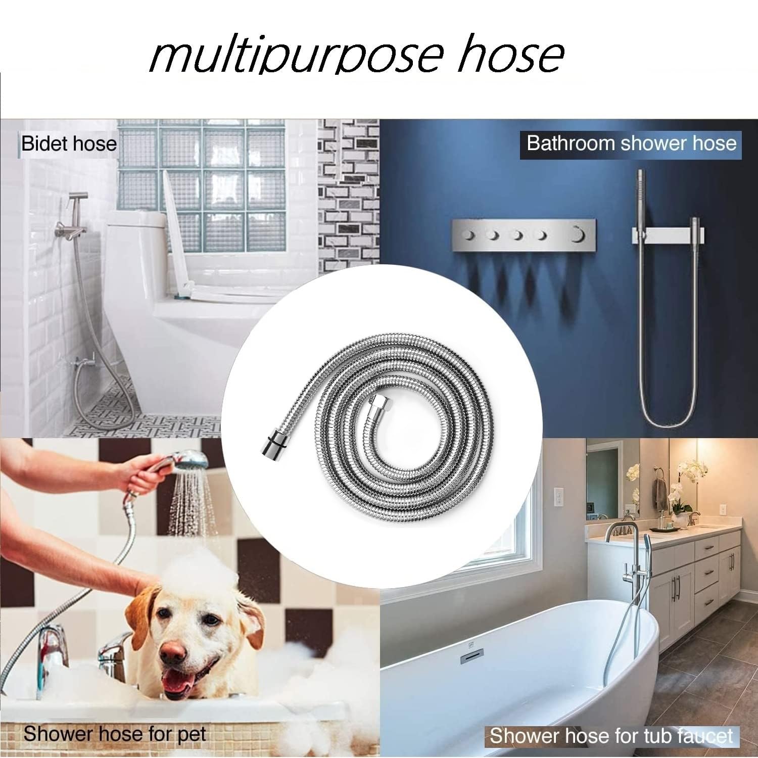 59 Inches Shower Hose,Bidet hose,304 Stainless Steel Handheld Shower Head Hose,The thread interface size is 0.8 Inch（G1/2 or 20mm)(Chrome)