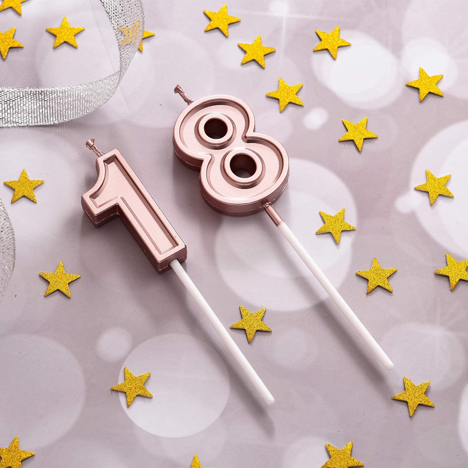 18th Birthday Cake Decorations Set Include 18th Birthday Candles Numeral 18 Cake Candles and Happy 18th Birthday Cake Toppers with Heart Star Cupcake Picks for Birthday Party (Rose Gold Series)