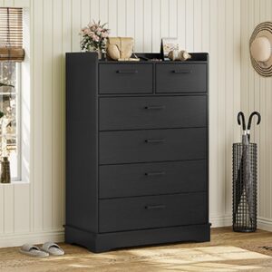 Hasuit Black 6 Drawer Dresser, Wooden Storage Chest of 6 Drawers, Vertical Large Capacity Clothing Storage Organizer, Tall Dressers for Bedroom, Hallway, Entryway