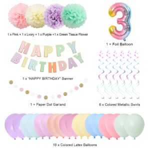 BRT Bearingshui 3th Birthday Decorations, 40 Inch Rainbow Gradient Number 3 Balloon, 3th Birthday Balloon, Happy Birthday Banner, Children’s 3th Birthday Party Supplies for Kids