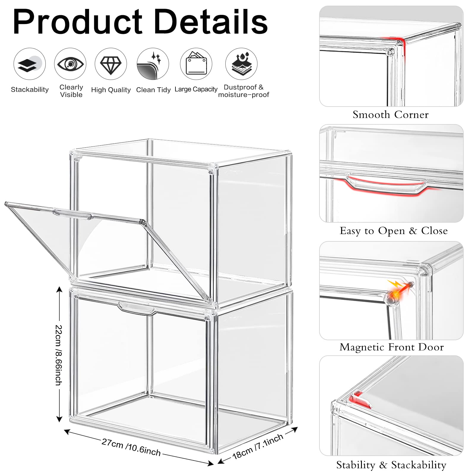 DILIBRA 4 Packs Clear Plastic Handbag Storage Organizer for Closet, Acrylic Display Box for Handbag, Stackable Storage Boxes Bag Organizer with Magnetic Door for Small Purse Clutch Wallet Book Toys