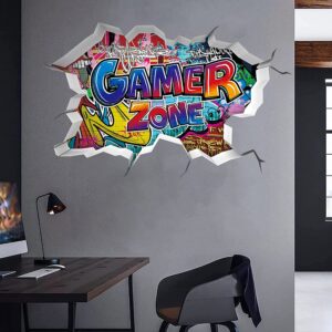 TOARTI 3D Game Wall Decals,Gaming Wall Stickers for Boys Room Gamer Zone Sticker Video Gaming Wallpaper for Kids Playroom Decor