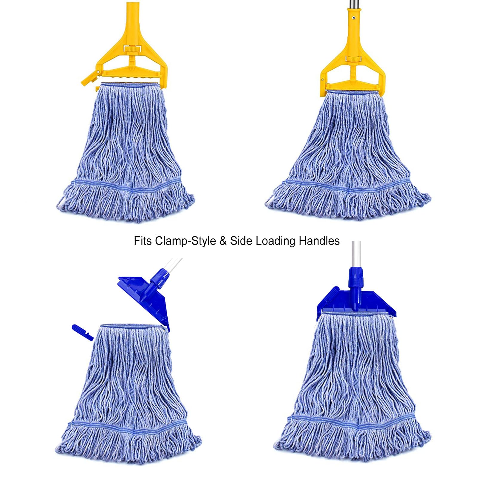 GRAREND Mop Head Replacement for Heavy Duty Commercial Mops for Floor Cleaning, Wet Industrial Blue Cotton Looped End String Head Refill (Pack of 4)