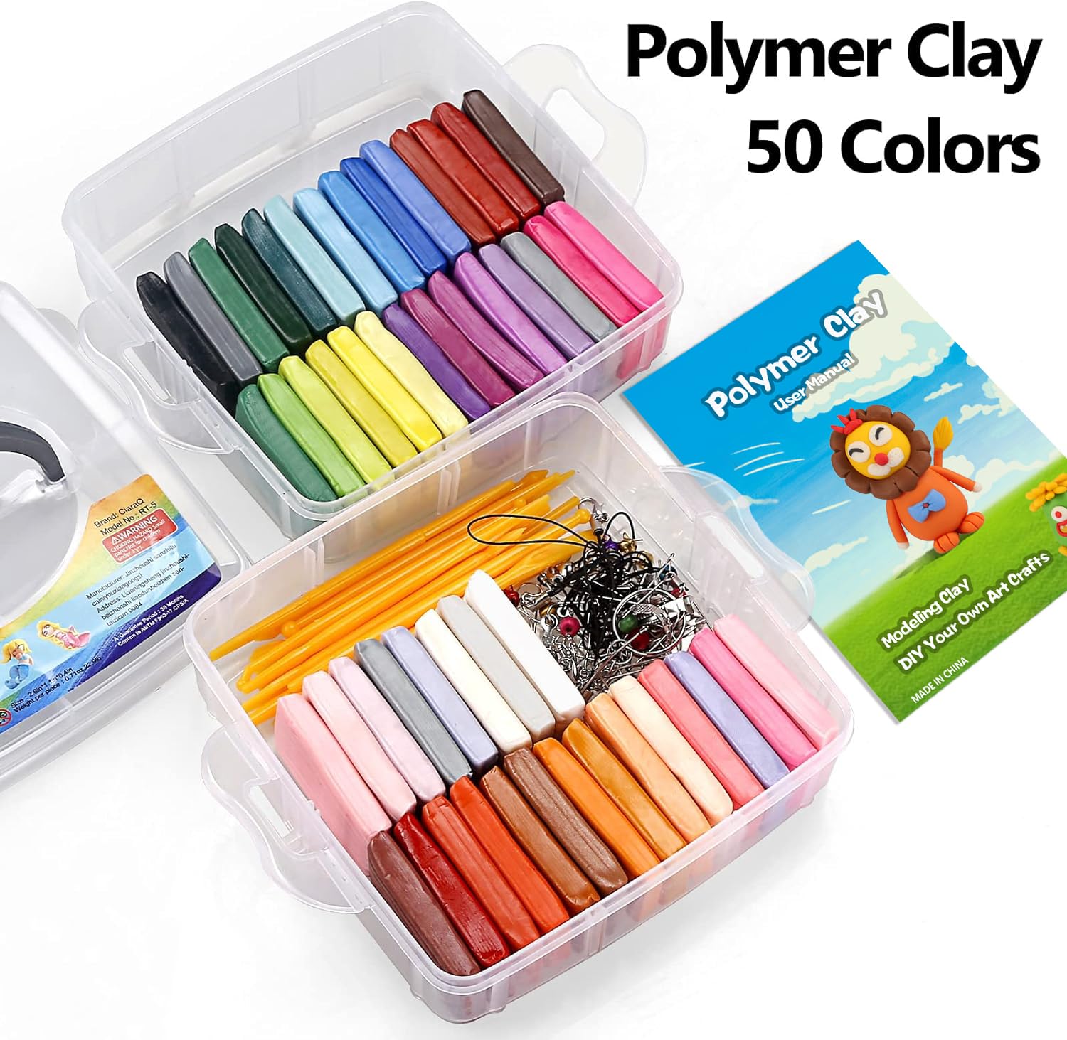 CiaraQ Polymer Clay Starter kit, Oven Bake Modeling Clay with Sculpting Tools, 50 Colors, 2.8 lb