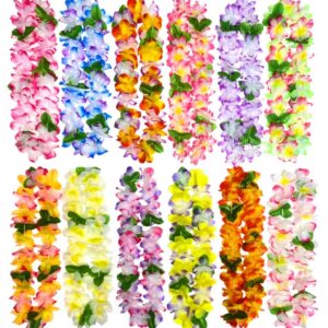 12PCS Hawaiian Leis Luau Party Decorations Tropical Party Favors Lei Hawaiian Flower Lei Perfect for Hawaiian Luaus Party Birthday Party Favors.