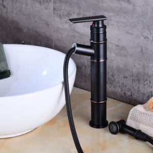 Black Bronze Belt Pull Out Shower Faucet Bath Sink Faucet Basin with High Wash Basin Cold Water Mixer Faucet Single Handle Single-Connected Belt Aerator