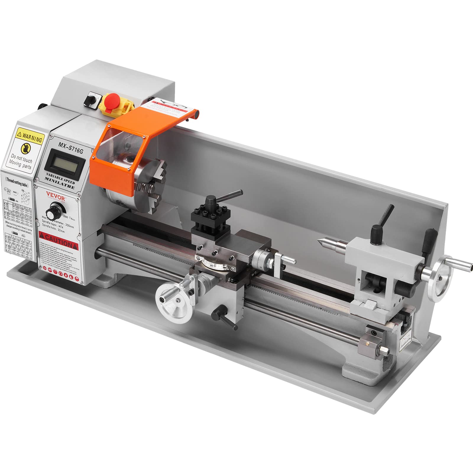 VEVOR Mini Metal Lathe Machine, 7'' x 16'', 800W Precision Benchtop Power Metal Lathe, 150-2500 RPM Continuously Variable Speed, with 3.9'' 3-jaw Metal Chuck Tool Box for Processing Precision Parts