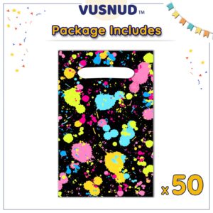 Vusnud 50Pcs Neon Let’s Glow in Dark Candy Goodie Treat Plastic Bags for Birthday Party Decorations