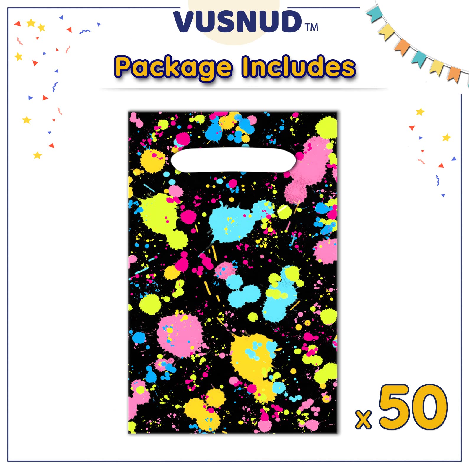 Vusnud 50Pcs Neon Let’s Glow in Dark Candy Goodie Treat Plastic Bags for Birthday Party Decorations