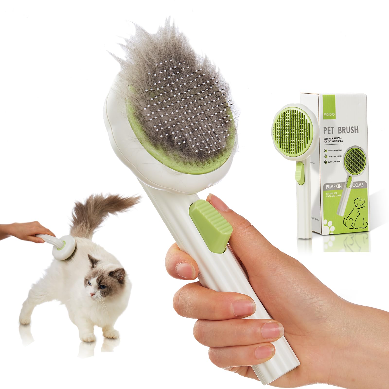 VIOJOJO Cat Brush Dog Brush with Release Button for Shedding, Self Cleaning Cat Comb Hair Brush for Indoor Cats, Dog Deshedding Brush Grooming Kit, Pet Supplies Hair Remover Tool