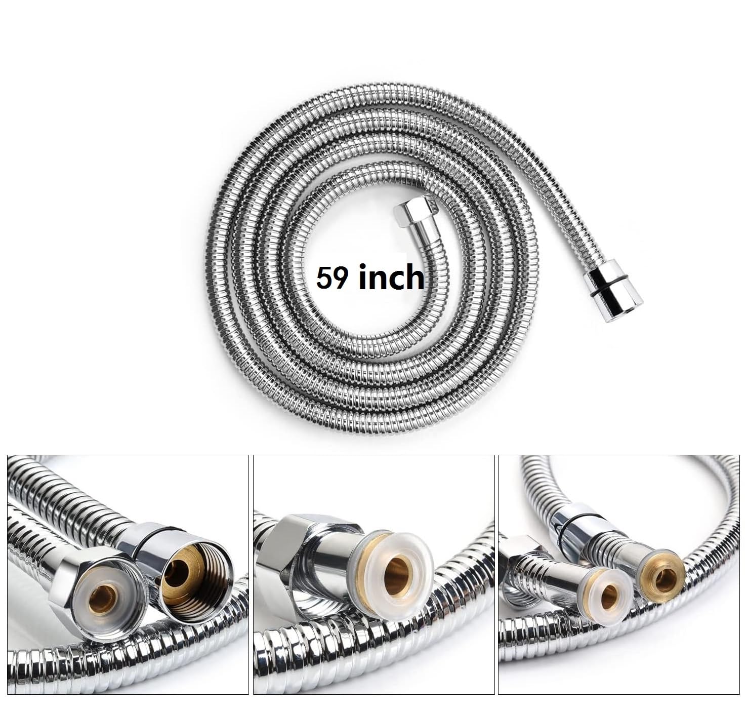 59 Inches Shower Hose,Bidet hose,304 Stainless Steel Handheld Shower Head Hose,The thread interface size is 0.8 Inch（G1/2 or 20mm)(Chrome)