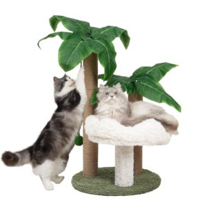 cat scratching post palm tree with bed cloud cute cat tree for indoor large cats 3 scratching poles sisal hanging balls for cat perch cat scratcher for kitten and adult cats tower climber