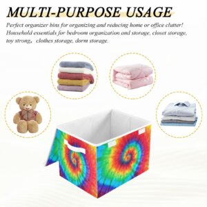 Gredecor Storage Basket Bins with Lid Spiral Tie Dye Rainbow Storage Boxes Organizer with Handle 16.5"x12.6"x11.8" Large Collapsible Storage Cube for Toys Bedroom Nursery Home