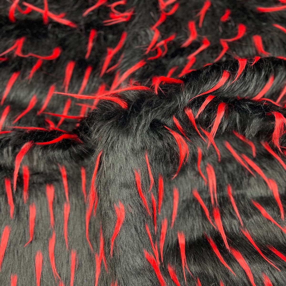 Fashion Fabrics LLC Two Tone Spike Shaggy Faux Fur Fabric (Black | Red)