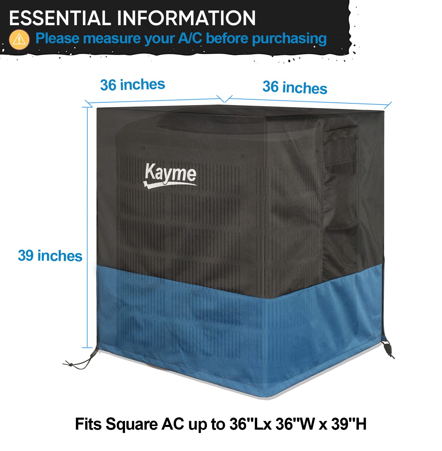 kayme Air Conditioner Cover for Outside Units, 600D Durable AC Cover for Outside Unit Water Snow Dust Sun Protection, Square-Fits Up to 36 x 36 x 39 inches