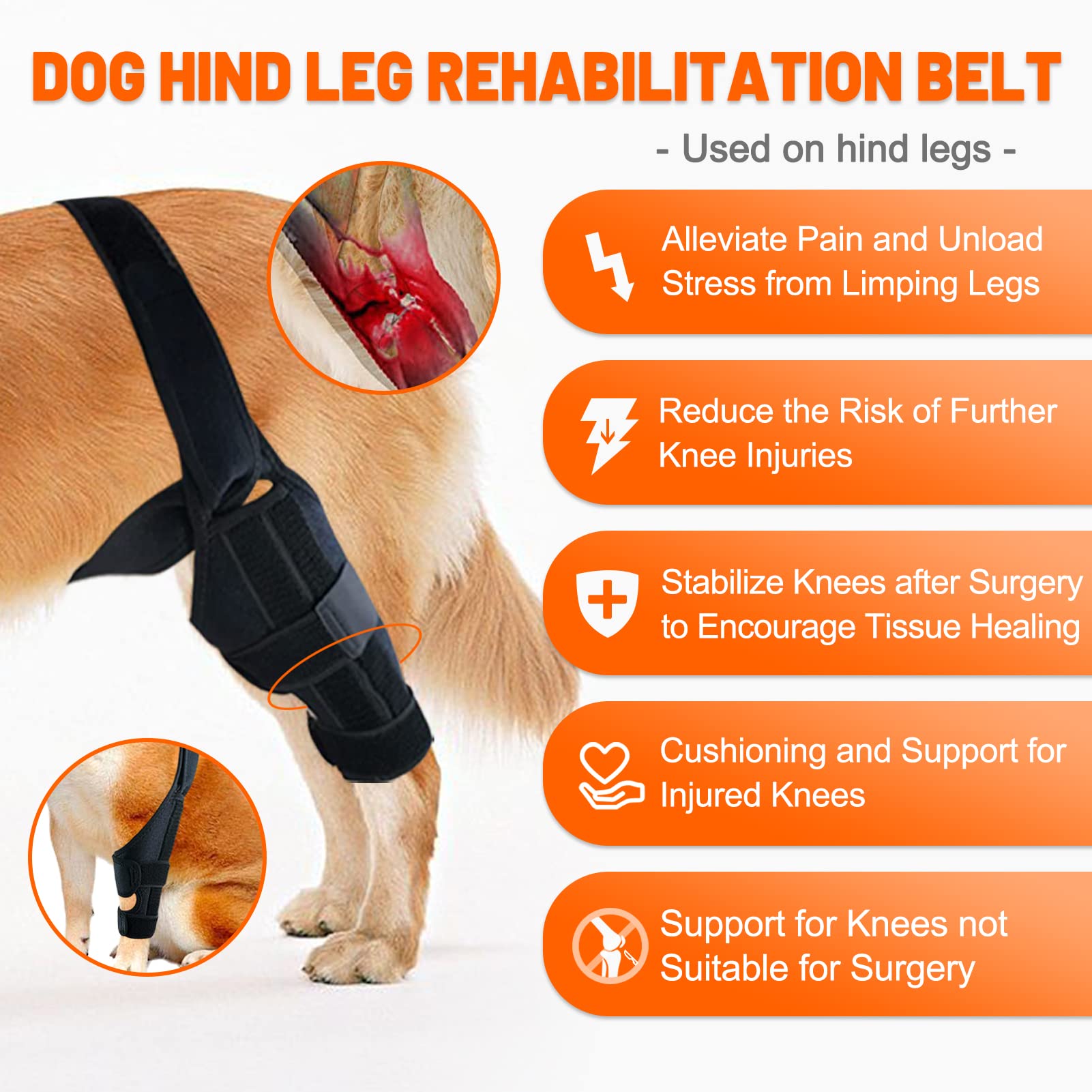 Dog Knee Brace for Torn Acl Hind Leg, Dog Leg Brace with Harness and Connection Belt, Support for Knee Cap Dislocation, Arthritis, Torn ACL Hind Leg (S（Thigh Girth 4.7″-8.9″, Leg Height 2″-6.9″）)