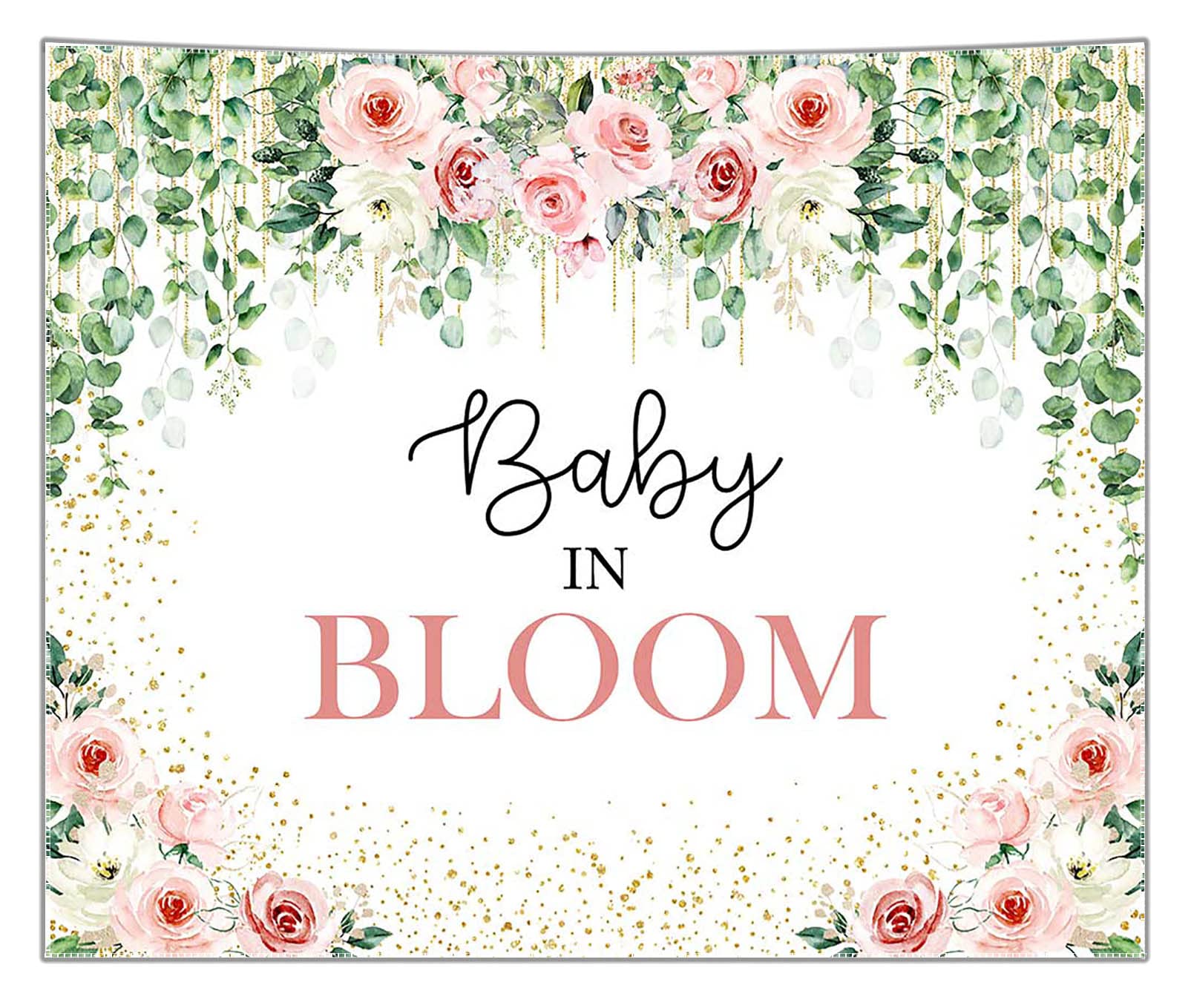 Avezano Baby in Bloom Backdrop Sage Green Leaves with Pink Flowers Baby Shower Party Decorations Baby Girl's Greenery Floral Nature Theme Photography Background Cake Table Banner (6x5ft(72x60in))