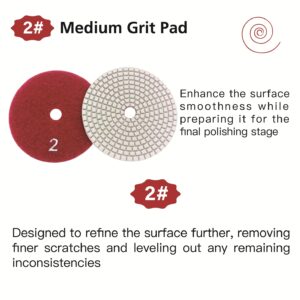 ComeFloor 4 Inch Wet/Dry 3 Step Diamond Polishing Pads for Granite Marble Concrete Hook and Loop Stone Polishing Pads Step-2 Bundle（3 PCS）