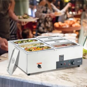 VEVOR 6-Pan Commercial Food Warmer, 6 x 8QT Electric Steam Table, 1500W Professional Countertop Stainless Steel Buffet Bain Marie with 86-185°F Temp Control for Catering and Restaurants,