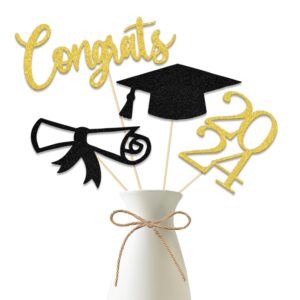 2024 graduation centerpiece sticks,class of 2024 table toppers for graduation decorations,graduation party centerpieces for tables 12 pieces gold black