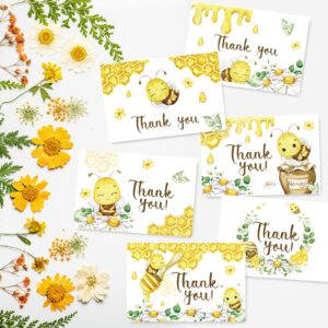 AnyDesign 36 Pack Honey Bee Thank You Cards Bulk Watercolor Bee Honeycomb Flower Thank You Note Cards with Envelopes Stickers for Summer Birthday Baby Shower Wedding Bridal Party Supplies