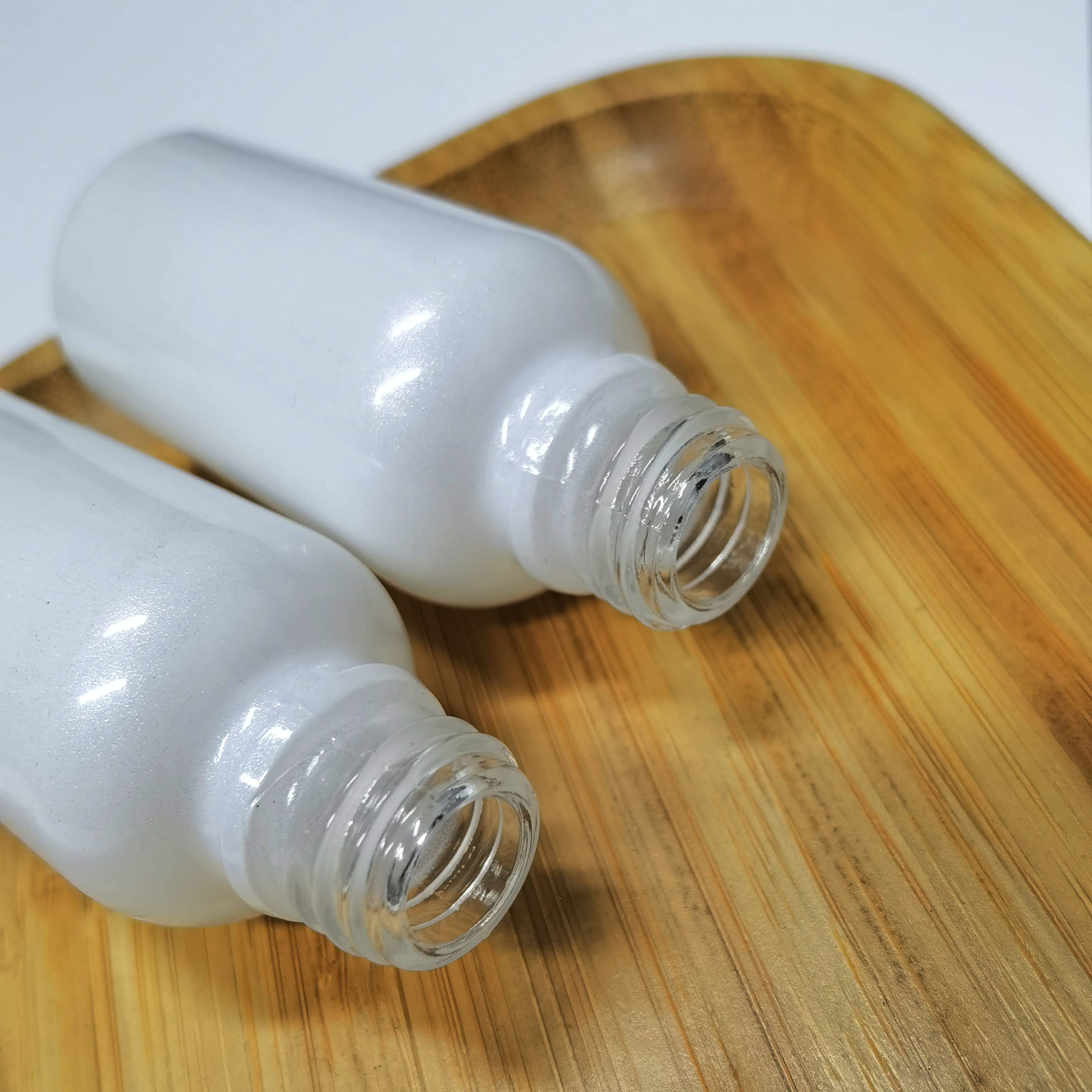 COSIDEA 20pcs Empty Pearly white Round 30ml 1oz Glass bottle with Bamboo dropper for Serum essence oil bottles container packing