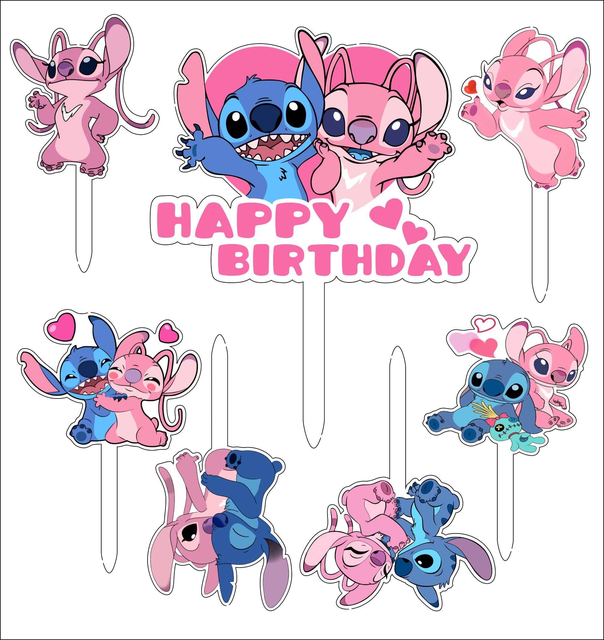 Acrylic Pink Lilo and Stitch Happy Birthday Cake Topper, Lilo Smash Cake Topper, Stitch Party Supplies