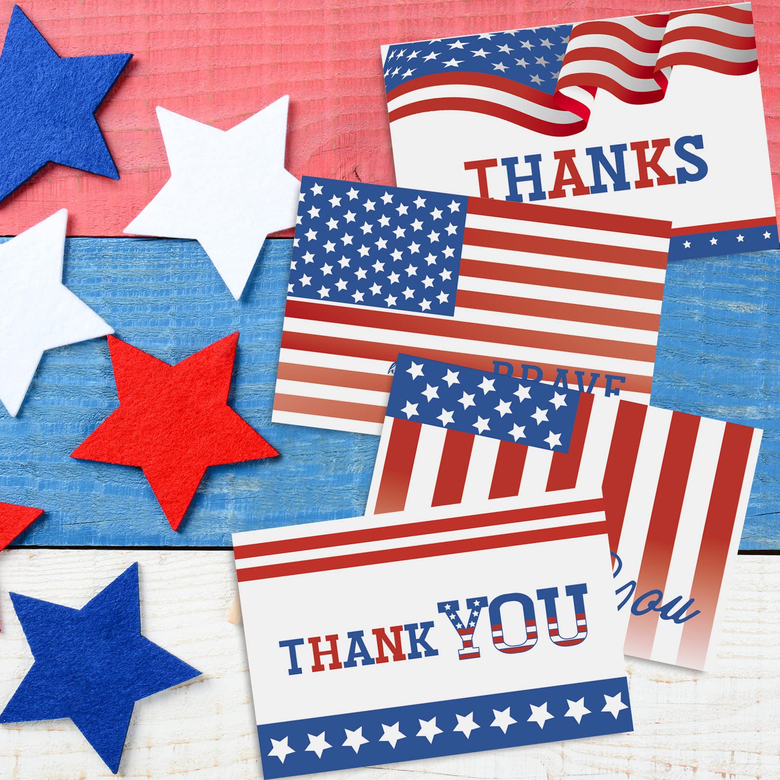 AnyDesign 32 Pack Patriotic Thank You Cards American Flag Stars Stripes Thank You Note Cards with Envelopes Stickers 4th of July Blank Greeting Cards for Independence Day Memorial Day Supplies