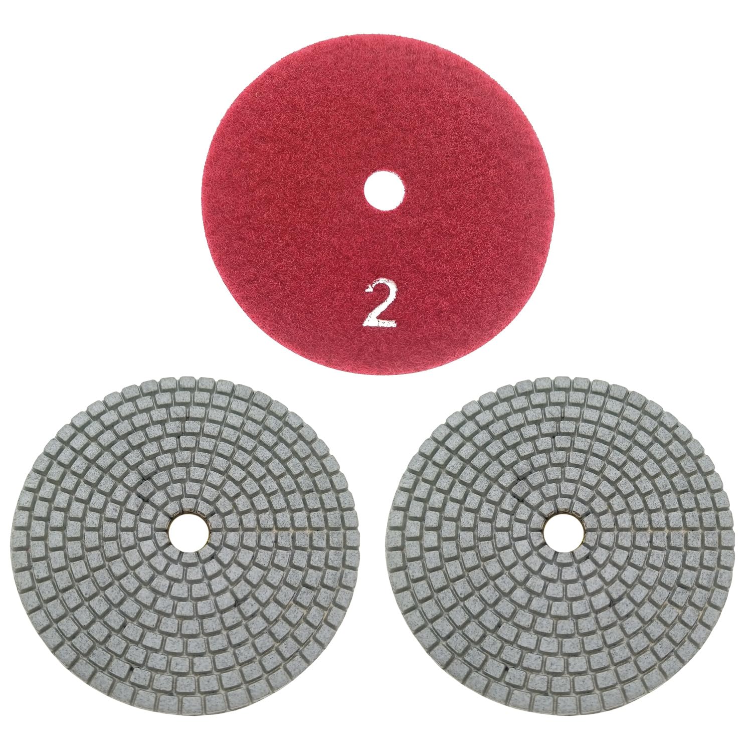 ComeFloor 4 Inch Wet/Dry 3 Step Diamond Polishing Pads for Granite Marble Concrete Hook and Loop Stone Polishing Pads Step-2 Bundle（3 PCS）